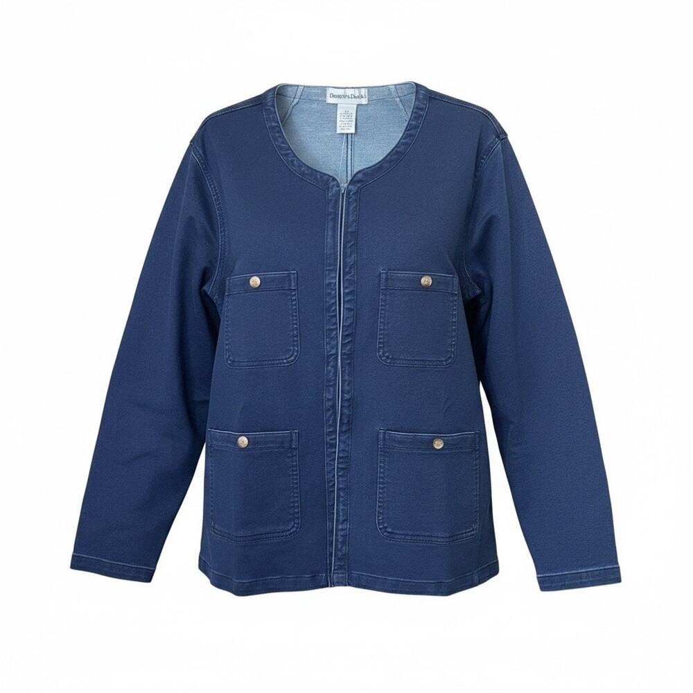 NWT Draper’s & Damon’s 2X Collarless Patch Pocket Stretch Denim Utility Jacket